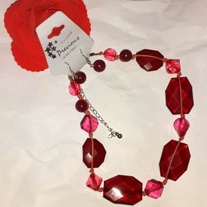 Nwt Precious red necklace and dangle earrings set